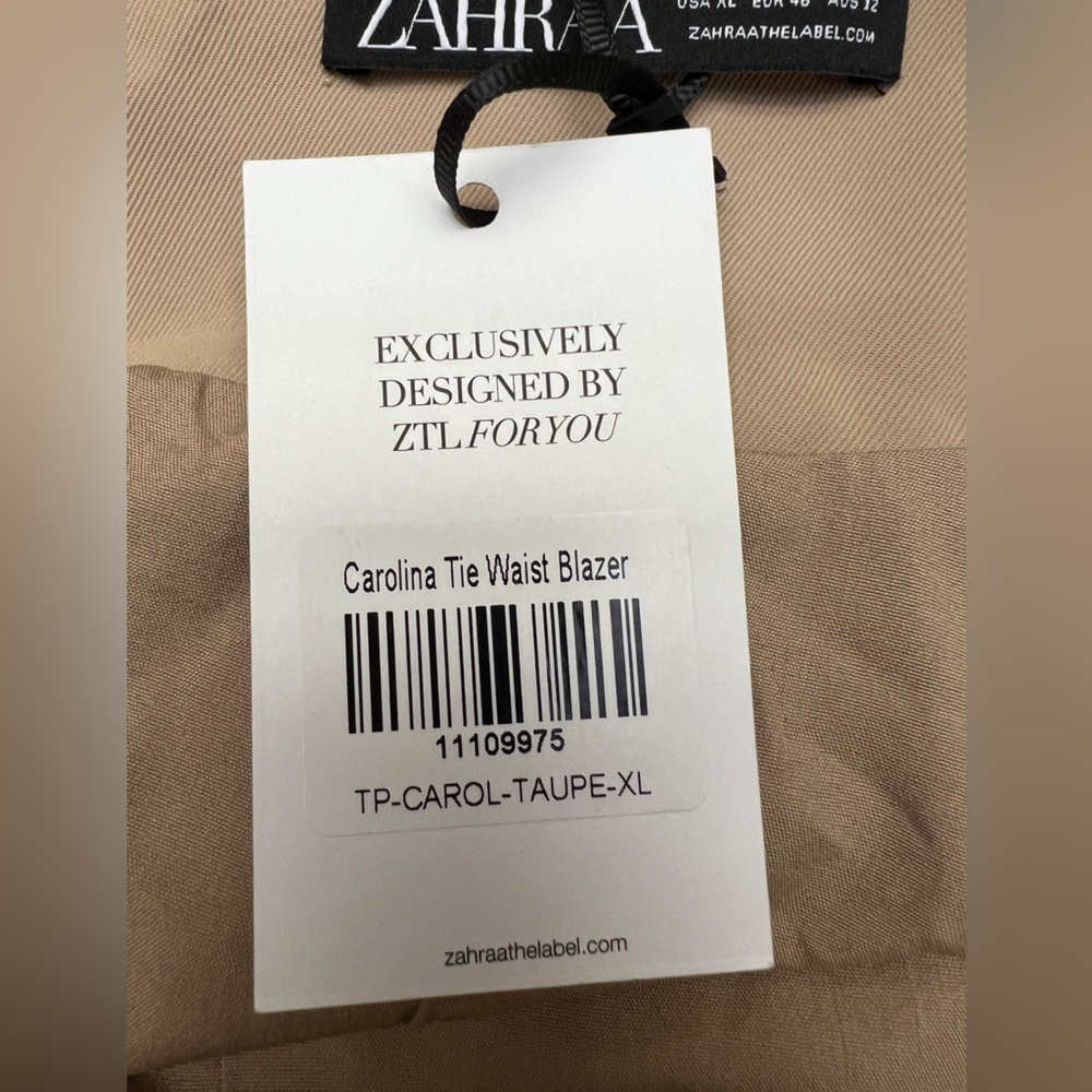Zahraa The Label: Carolina Tie Waist Blazer - taupe - size XL - NWT - Picture 9 of 13